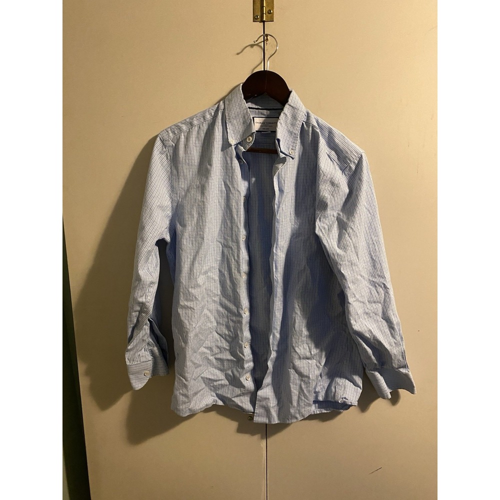 Charles Tyrwhitt Men Slim Fit Dress Shirt 15 32 Blue White Check Non Iron